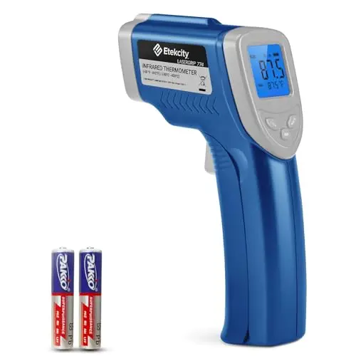 Etekcity Lasergrip 774 infrared thermometer in blue with LCD display