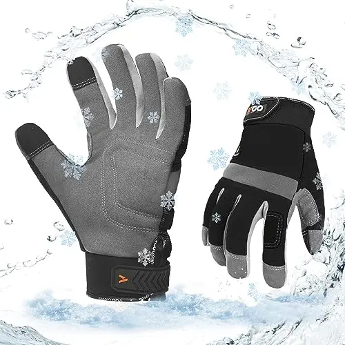 Vgo black waterproof work gloves with touchscreen capability and ergonomic fit
