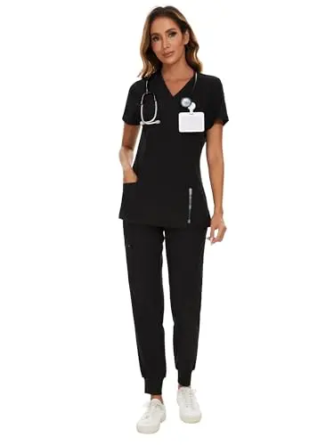 COZYFIT Women's Scrubs Set with jogger pants and 8 pockets