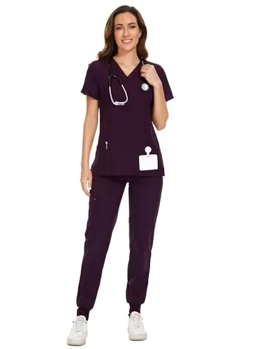 COZYFIT women's scrub set with multiple pockets and yoga waistband