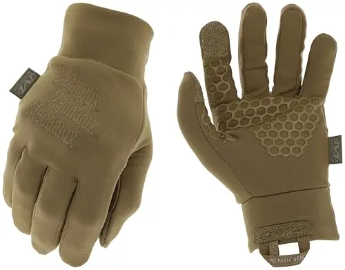 Mechanix Wear ColdWork base layer gloves showing thin profile and touchscreen patches