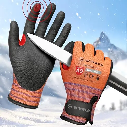Schwer orange cut-resistant winter work gloves with touchscreen capability