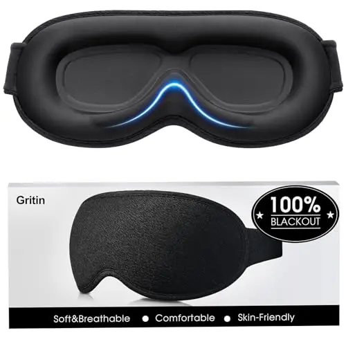 Gritin blackout sleep mask with memory foam and adjustable strap