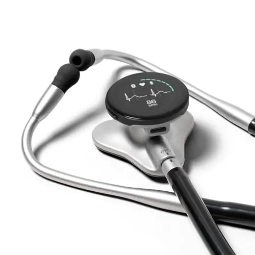 Eko CORE 500 digital stethoscope with silver finish and display screen