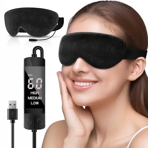 DIKUER electric warm eye compress mask in black with cotton fabric