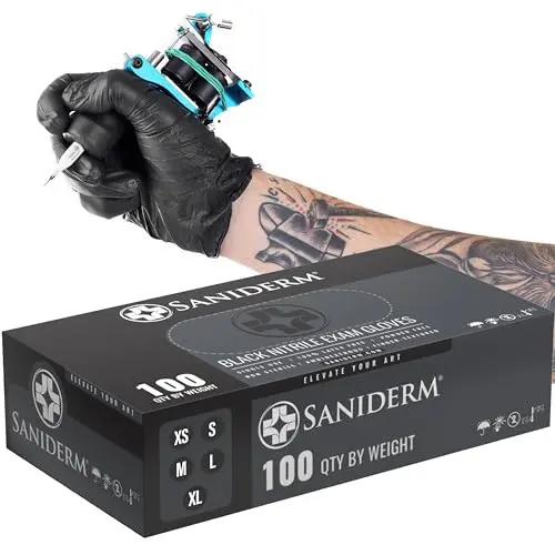 Saniderm black nitrile tattoo gloves designed for artists