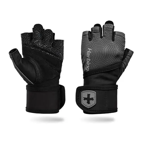 Harbinger Pro Wristwrap gloves with leather palm and half-finger design