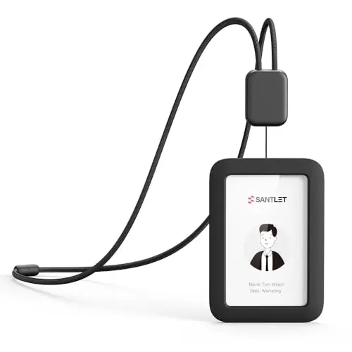 SANTLET silicone ID badge holder with retractable lanyard in black
