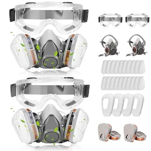 Two-piece respirator set with safety goggles