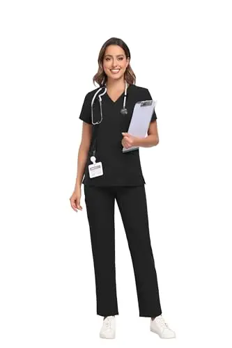 HSDORY Women's Scrubs Set with stretch fabric and multiple pockets
