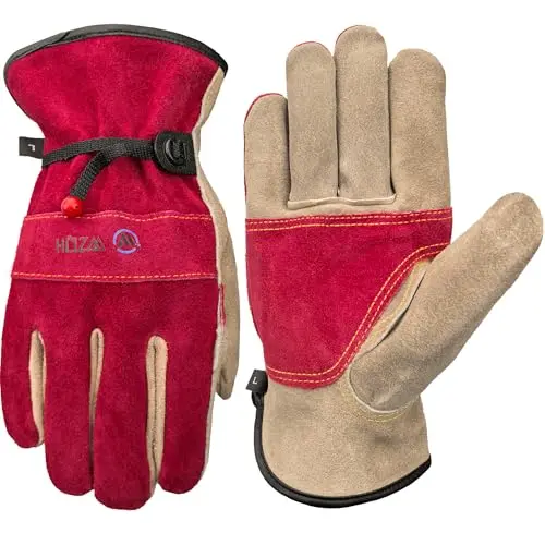 WZQH leather work gloves for women in rose red and grey color