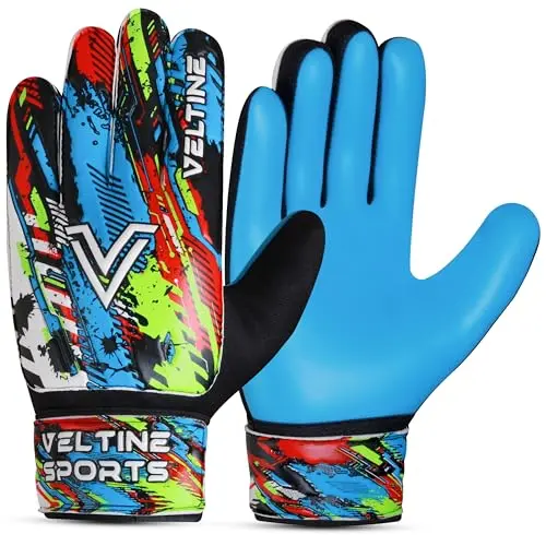 Veltine Sports soccer goalie gloves with 3D embossed design in cyan