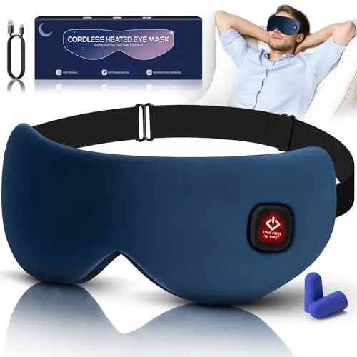 ZINPAZA cordless heated eye mask in navy blue with silk fabric