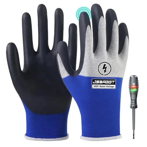 JSBAGGT 500V insulated electrician gloves in blue and white with touchscreen capability