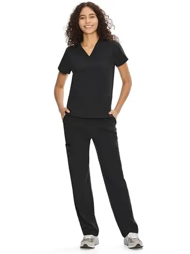 COZYFIT Women's Scrubs Set with straight leg pants and 9 pockets