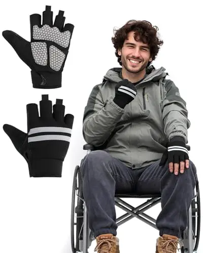 HZBEGX wheelchair gloves with anti-blister padding and reflective trim