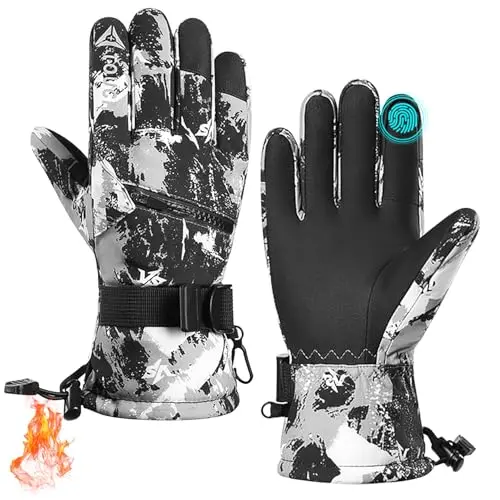 VZVXDW Winter Gloves in camouflage gray with long elastic cuffs