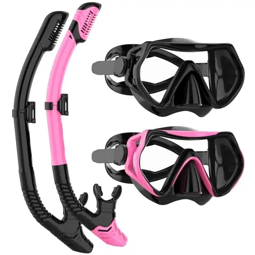 JRing snorkel mask set with anti-fog goggles and dry top snorkel