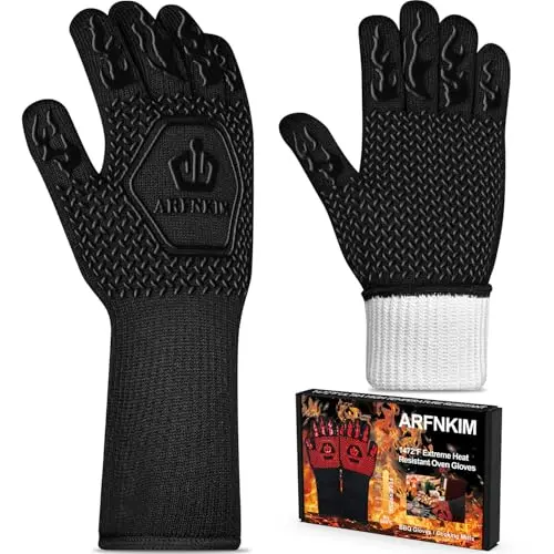 ARFNKIM black BBQ oven gloves with long forearm coverage