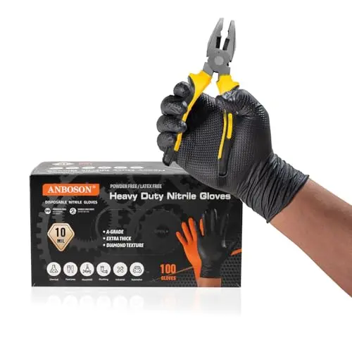 ANBOSON 10 mil thick nitrile gloves with diamond grip