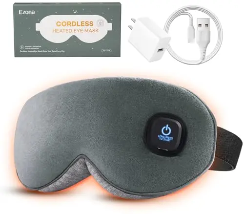 EZONA cotton cordless heated eye mask in gray with adjustable strap