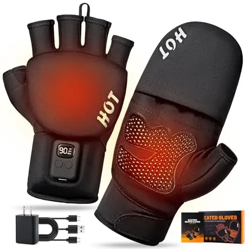 Wenyueyan heated gloves showing convertible design and safety features