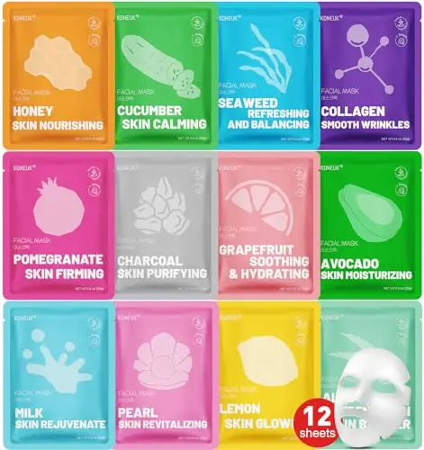 KONEUK 12 Pack Collagen Hydrating Face Masks for firming and moisture