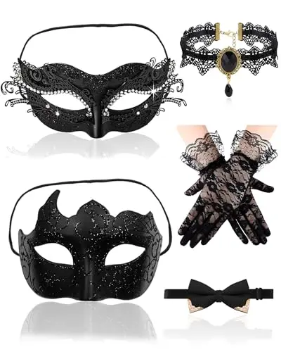 Black masquerade mask set with lace and accessories