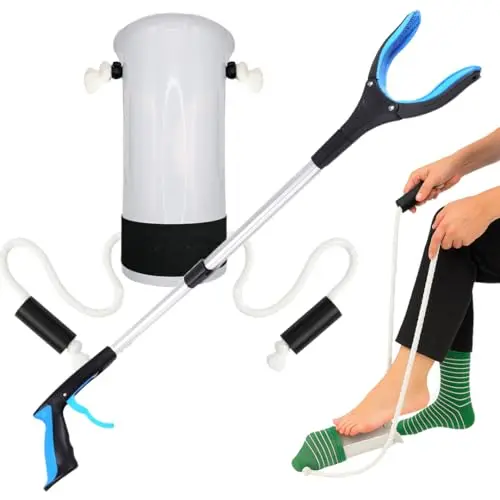 Medirosa sock aid device with long reacher grabber tool