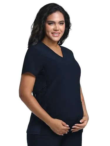 COZYFIT maternity scrub top with adjustable side panels and V-neck