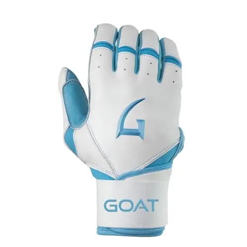 GOATHLETIC long cuff batting gloves in black and electric blue color scheme
