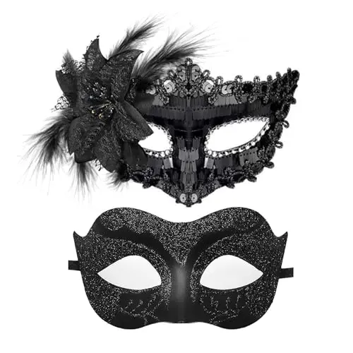 Ralleyfun couple masquerade masks with sparkly design